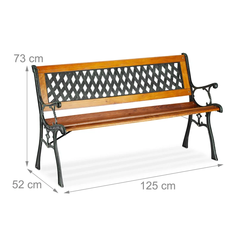 Banc de jardin vintage confortable 120 x 60 x 80 cm pour 2 personnes en fonte de fer marron 13_0004978