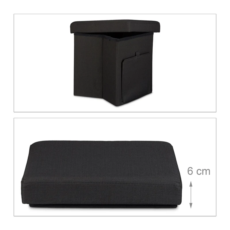 Tabouret de rangement pliant 38 x 38 x 38 cm pratique et stable design minimaliste en lin gris 13_0005827