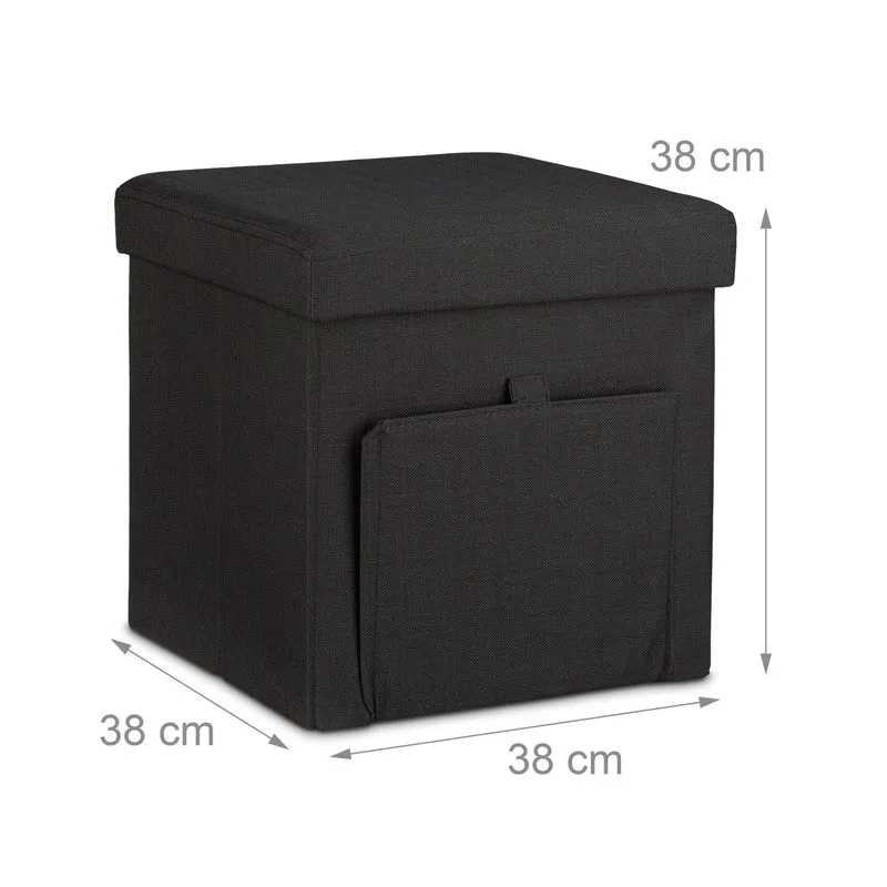 Tabouret de rangement pliant 38 x 38 x 38 cm pratique et stable design minimaliste en lin gris 13_0005827