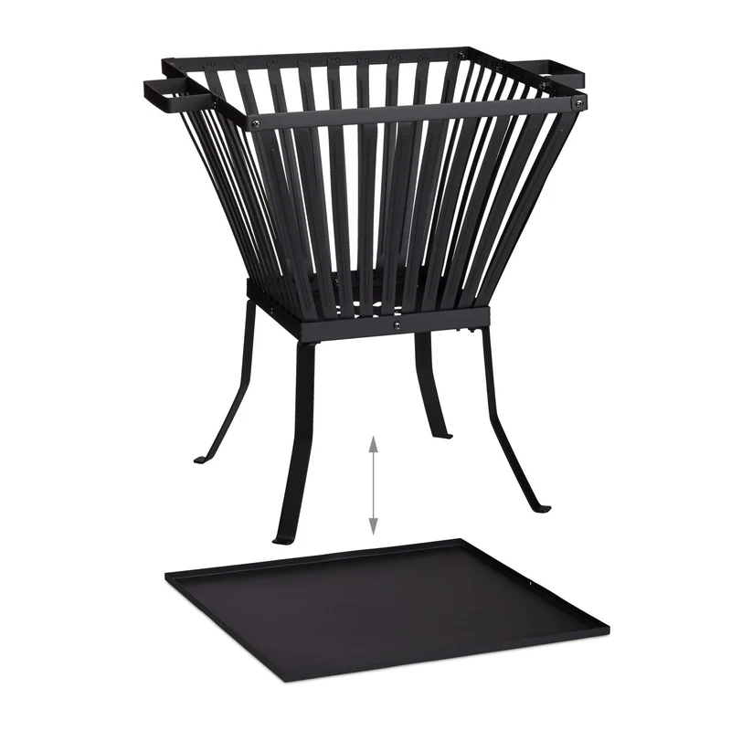 Panier à feu XL en acier pour soirées conviviales terrasse jardin 70 x 70 x 30 cm avec protection du sol en noir 13_0005089