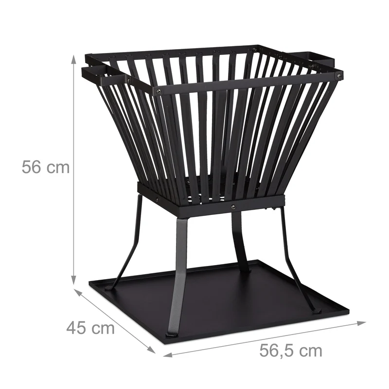 Panier à feu XL en acier pour soirées conviviales terrasse jardin 70 x 70 x 30 cm avec protection du sol en noir 13_0005089