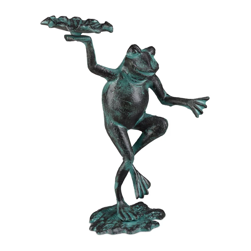 Statue de jardin grenouille dansante décoration extérieure 33 x 31 x 9,5 cm en fonte de fer vert 13_0005595
