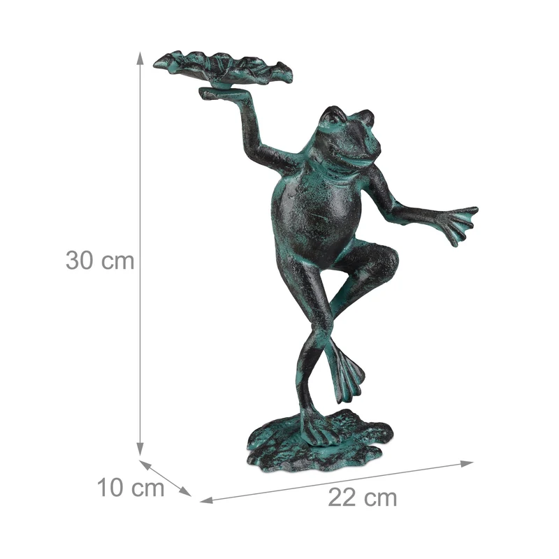 Statue de jardin grenouille dansante décoration extérieure 33 x 31 x 9,5 cm en fonte de fer vert 13_0005595