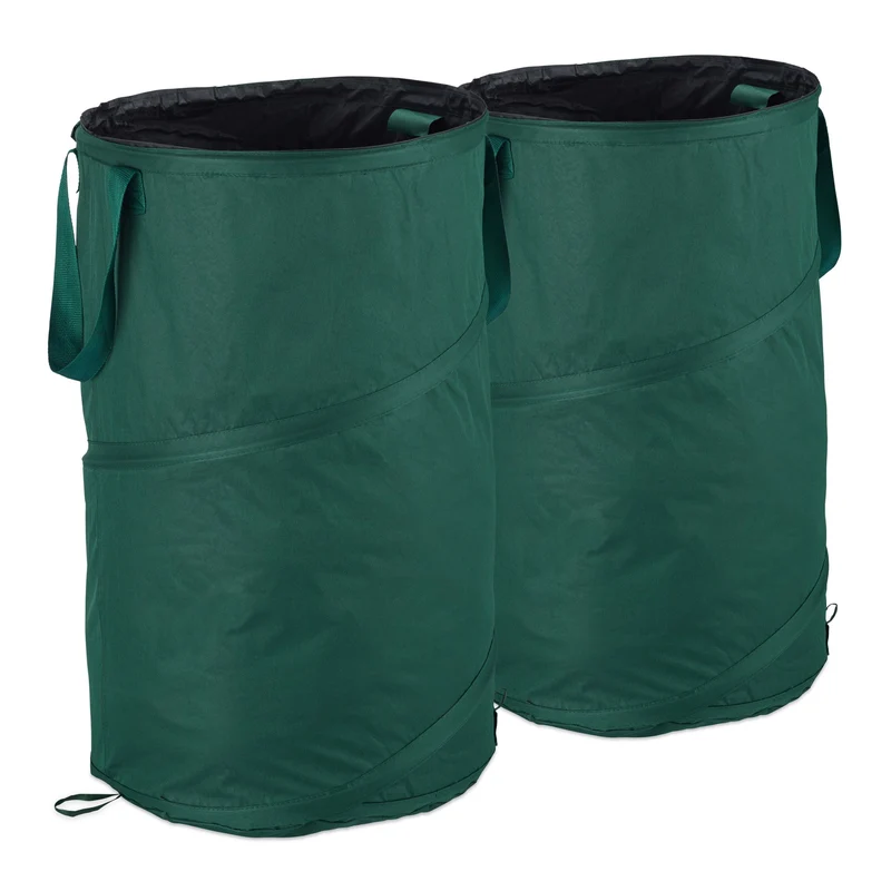 Lot de 2 sacs à déchets de jardin 120 L pratiques avec poignées pour tri facile en tissu vert 13_0005079