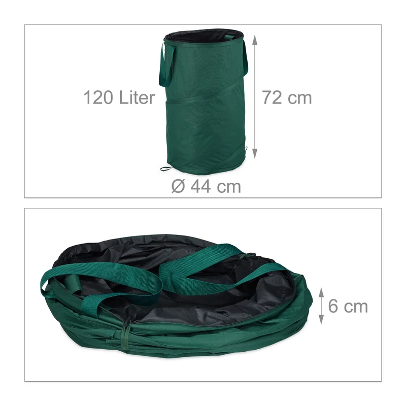 Lot de 2 sacs à déchets de jardin 120 L pratiques avec poignées pour tri facile en tissu vert 13_0005079