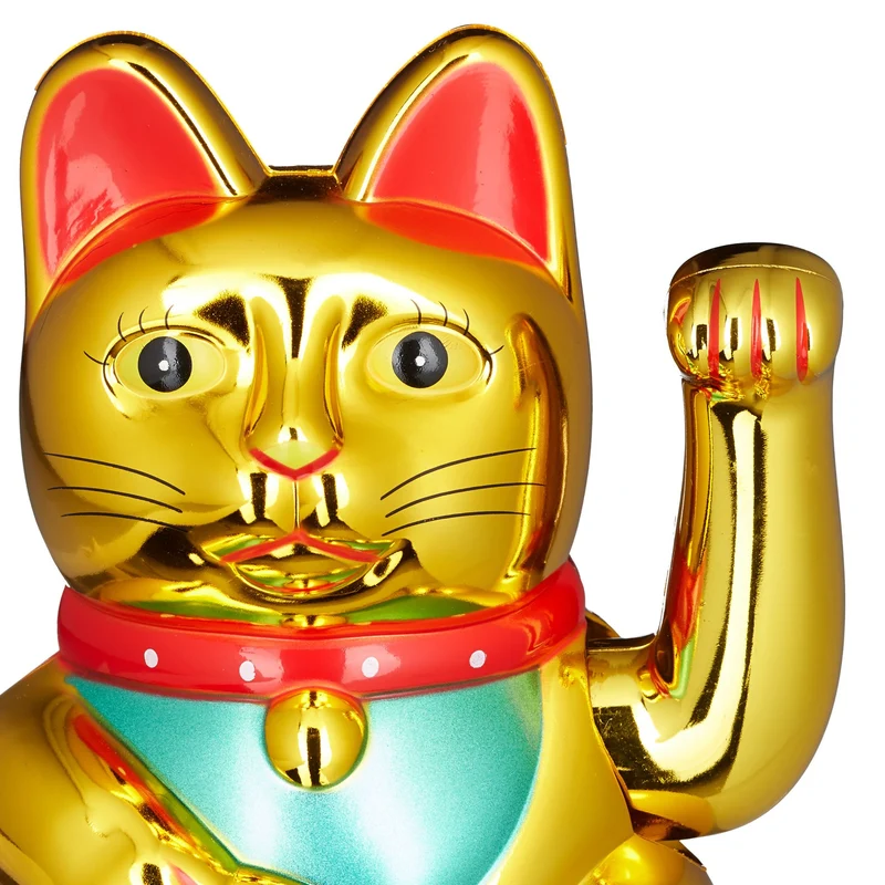 Chat porte-bonheur asiatique décoratif 16 x 10 x 8 cm apporte richesse et succès en plastique doré 13_0004225
