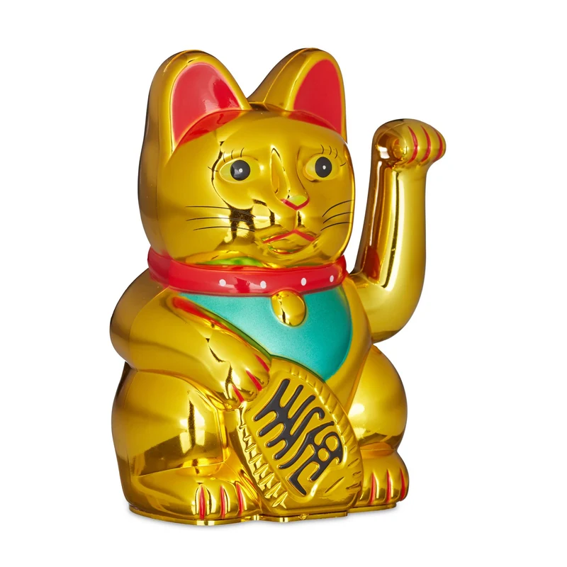 Chat porte-bonheur asiatique décoratif 16 x 10 x 8 cm apporte richesse et succès en plastique doré 13_0004225