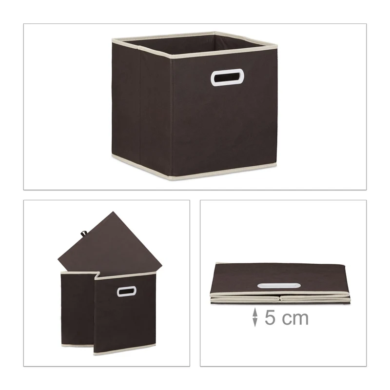 Lot de 2 boîtes de rangement pliables 30 x 30 x 30 cm capacité 25 litres en tissu beige 13_0005878