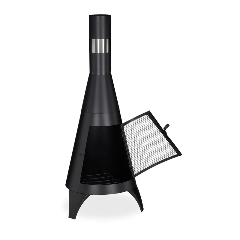 Cheminée de terrasse rustique en acier 75 x 40 x 40 cm avec porte en grille ambiance cosy 13_0005090