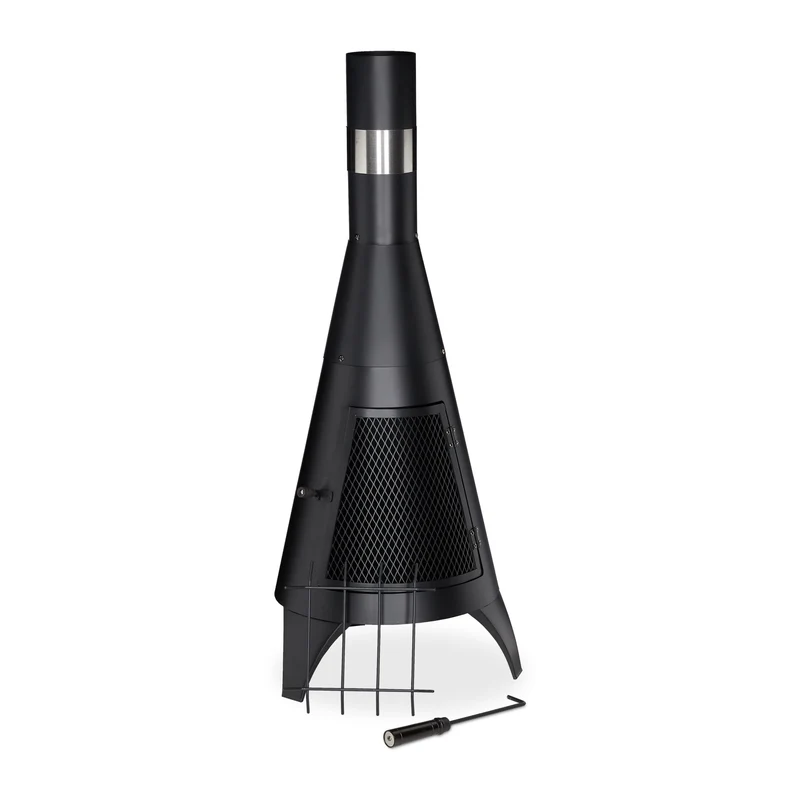 Cheminée de terrasse rustique en acier 75 x 40 x 40 cm avec porte en grille ambiance cosy 13_0005090
