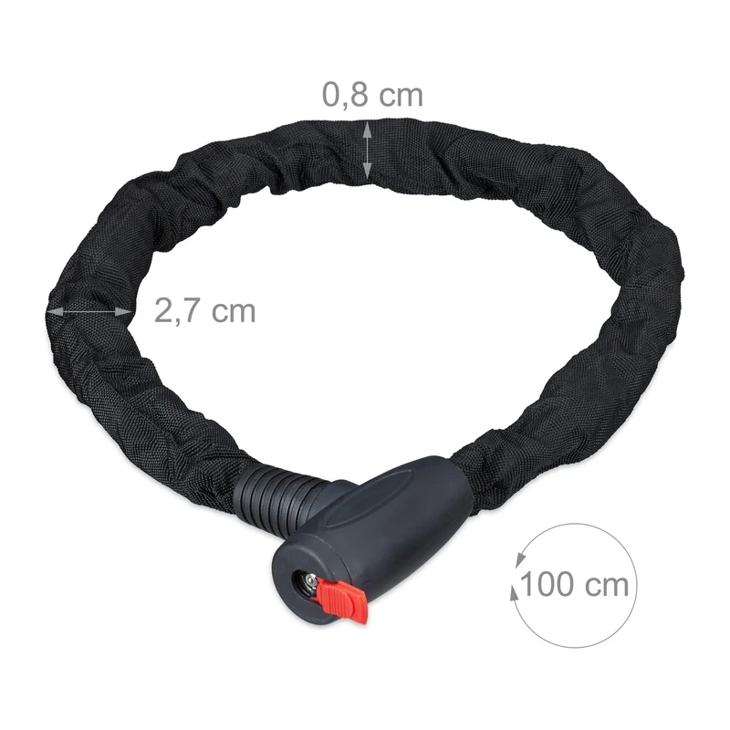 Antivol chaîne pour vélo 100 cm fixation rapide haute sécurité protection peinture en tissu noir 13_0004017