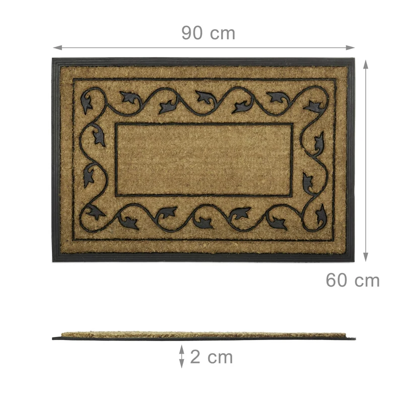 Paillasson rectangle antidérapant intérieur extérieur 75 x 45 cm décoratif résistant en coco marron 13_0003304