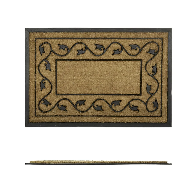Paillasson rectangle antidérapant intérieur extérieur 75 x 45 cm décoratif résistant en coco marron 13_0003304