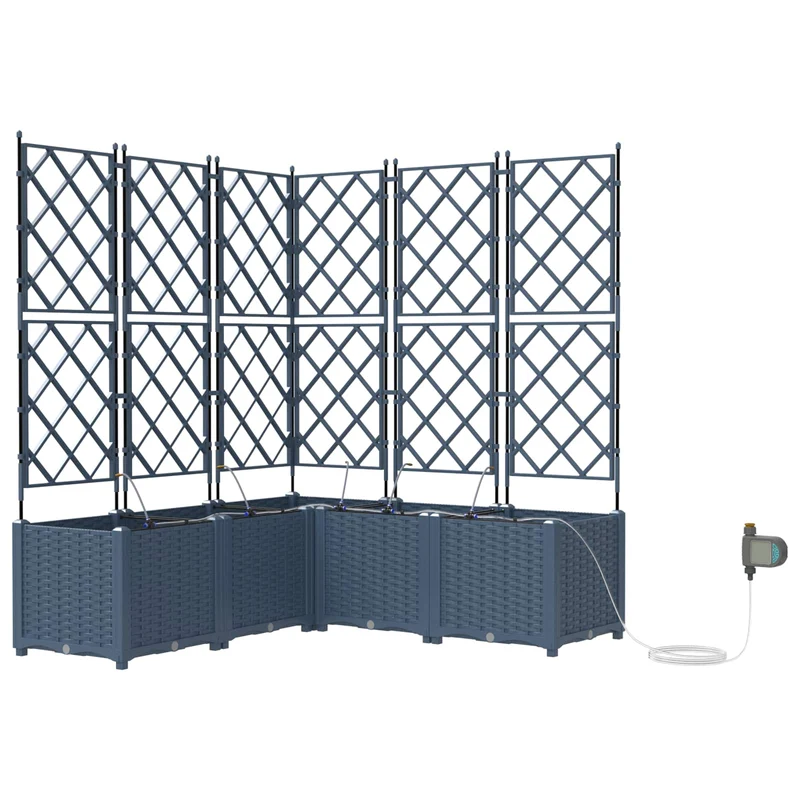Lot de 4 cache-pots de jardin 120 x 120 x 142 cm avec système d'irrigation moderne en acier gris 02_0058565