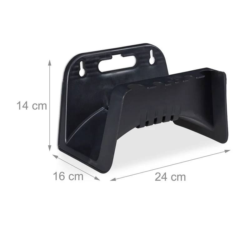 Support mural de rangement pour tuyau d'arrosage jardin 14 x 24 x 16 cm avec encoches pratiques en plastique noir 13_0004883