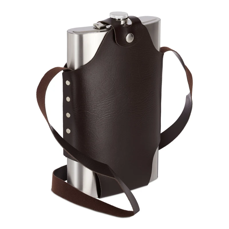 Flacon de hanche XXL camping 29 x 18 x 5,5 cm bouchon à vis pratique design élégant en acier inoxydable argent 13_0004875