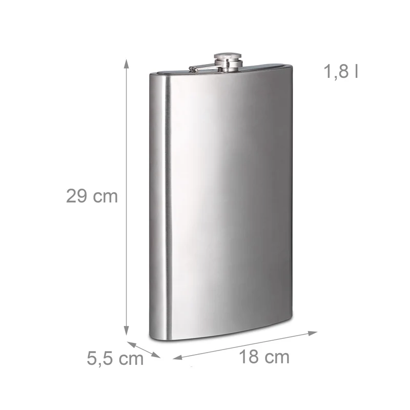 Flacon de hanche XXL camping 29 x 18 x 5,5 cm bouchon à vis pratique design élégant en acier inoxydable argent 13_0004875