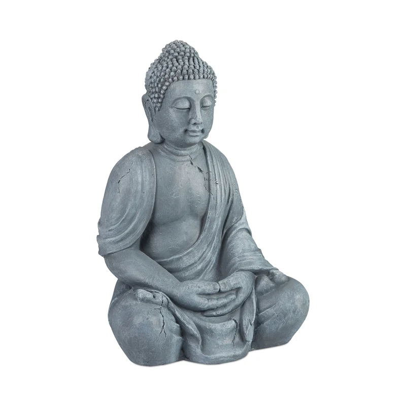 Statue de bouddha assis méditation extérieure 70 x 45 x 35 cm en polyrésine gris 13_0005507