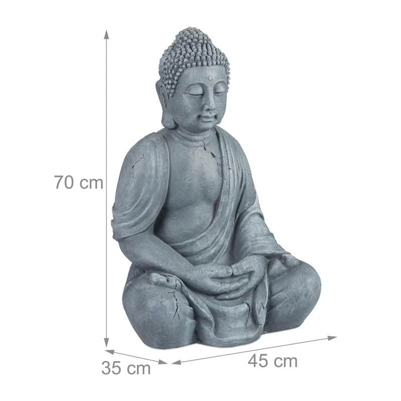 Statue de bouddha assis méditation extérieure 70 x 45 x 35 cm en polyrésine gris 13_0005507