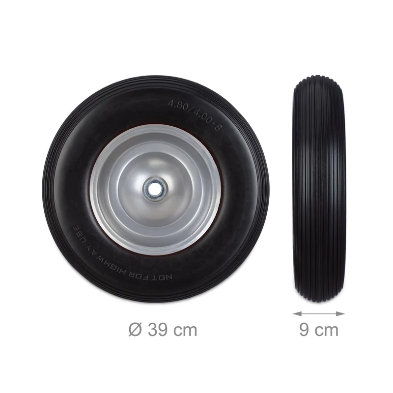 Roue de brouette pneumatique increvable 39 x 9 cm capacité 100 kg transport confortable en acier rouge 13_0006823