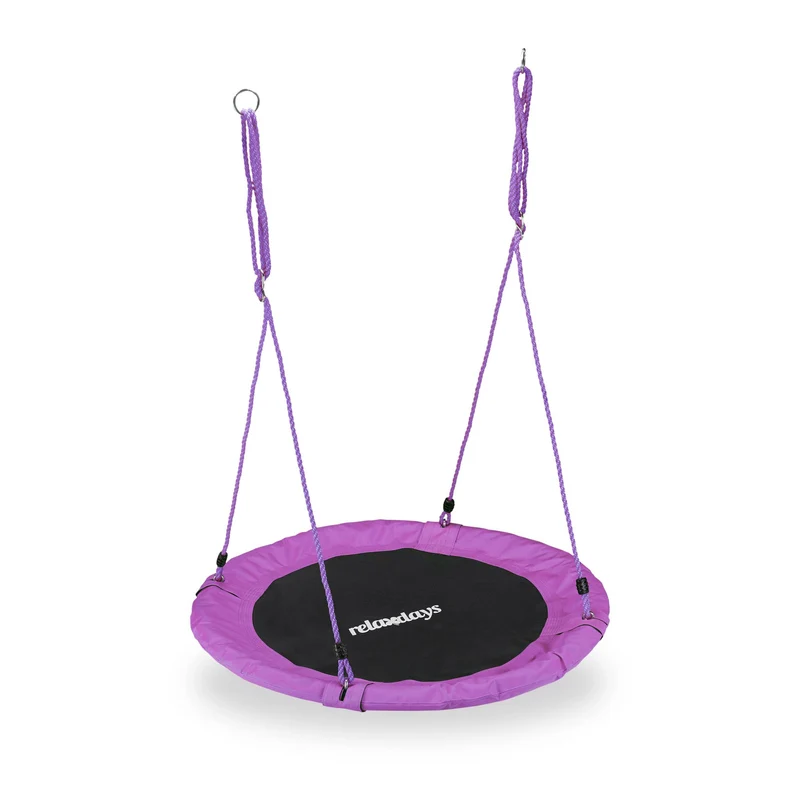 Balançoire nid d'oiseau ronde réglable hauteur 85 x 110 cm assise confortable jardin en tissu violet 13_0006993