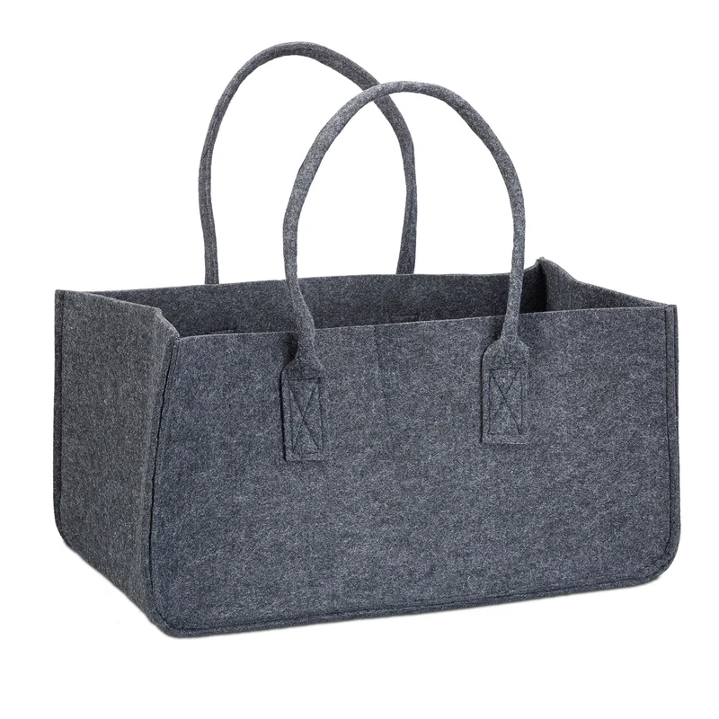 Panier à bûches en feutre pratique pour salon 25 x 25 x 50 cm stockage stable style rustique en feutre gris 13_0006678