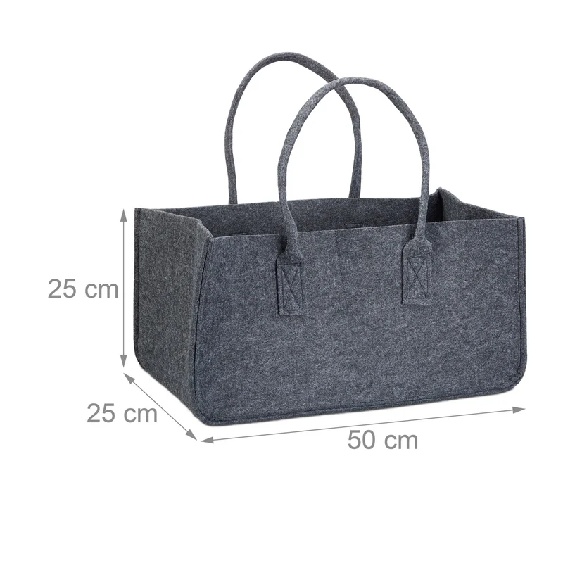 Panier à bûches en feutre pratique pour salon 25 x 25 x 50 cm stockage stable style rustique en feutre gris 13_0006678