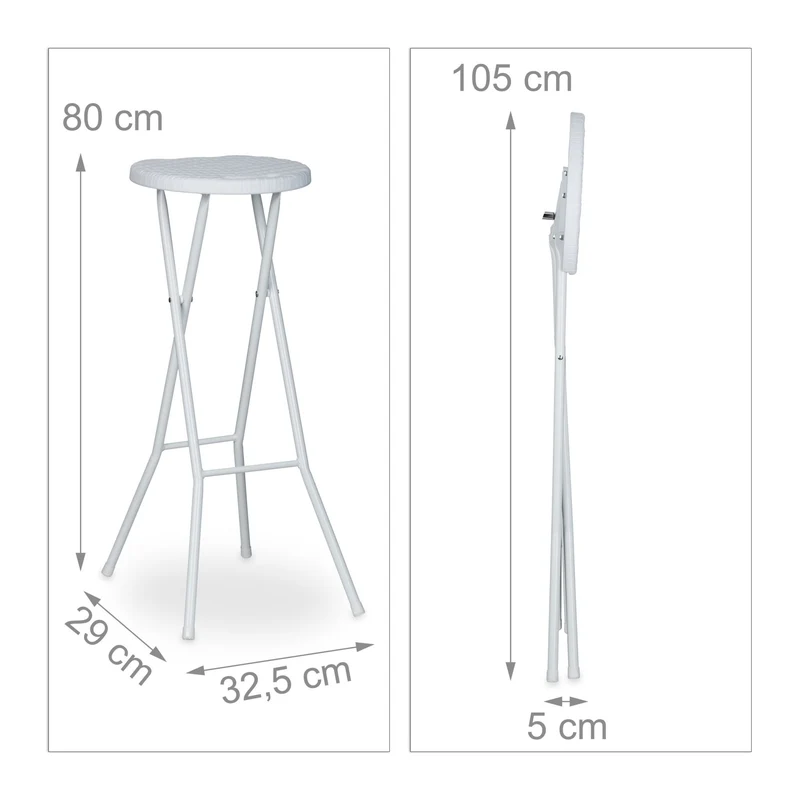 Lot de 2 tabourets de bar pliables confortables 80 x 32,5 x 29 cm en plastique noir 13_0005922