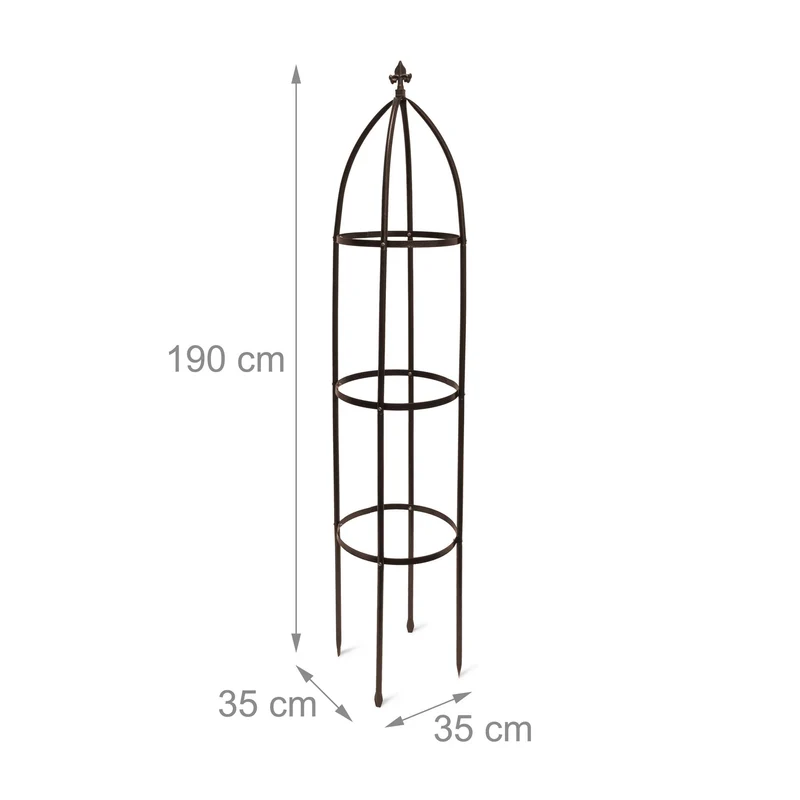 Tuteur de jardin obélisque décoratif pour plantes grimpantes 190 x 35 cm en métal brun 13_0004152