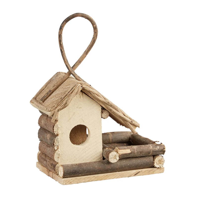 Nichoir à oiseaux décoratif jardin balcon 20 x 15 x 25 cm en bois naturel 13_0004150