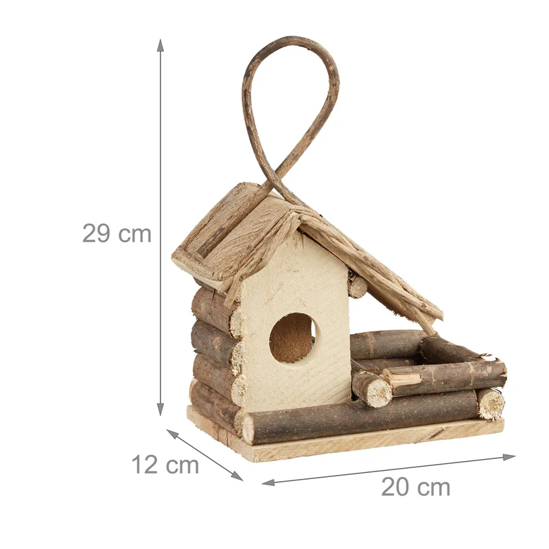 Nichoir à oiseaux décoratif jardin balcon 20 x 15 x 25 cm en bois naturel 13_0004150