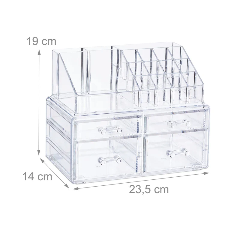 Organiseur de maquillage avec 4 tiroirs rangement bureau 19 x 23,5 x 14 cm en acrylique transparent 13_0005478