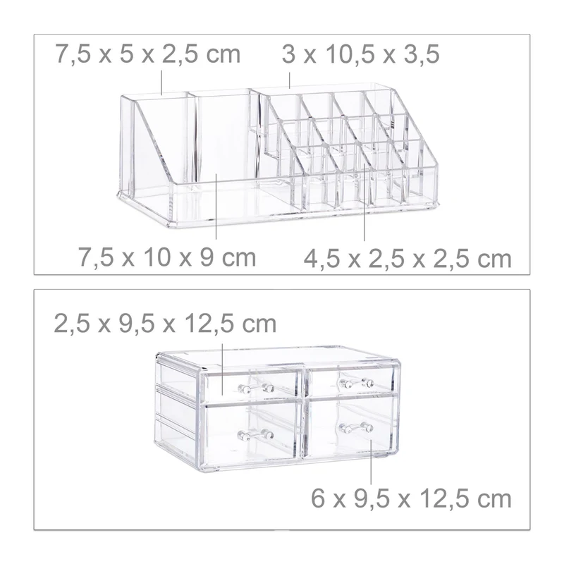 Organiseur de maquillage avec 4 tiroirs rangement bureau 19 x 23,5 x 14 cm en acrylique transparent 13_0005478