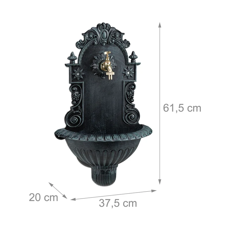 Fontaine murale décorative antique jardin terrasse 70 x 40 x 20 cm avec robinet et vasque en fonte d'aluminium 13_0004506