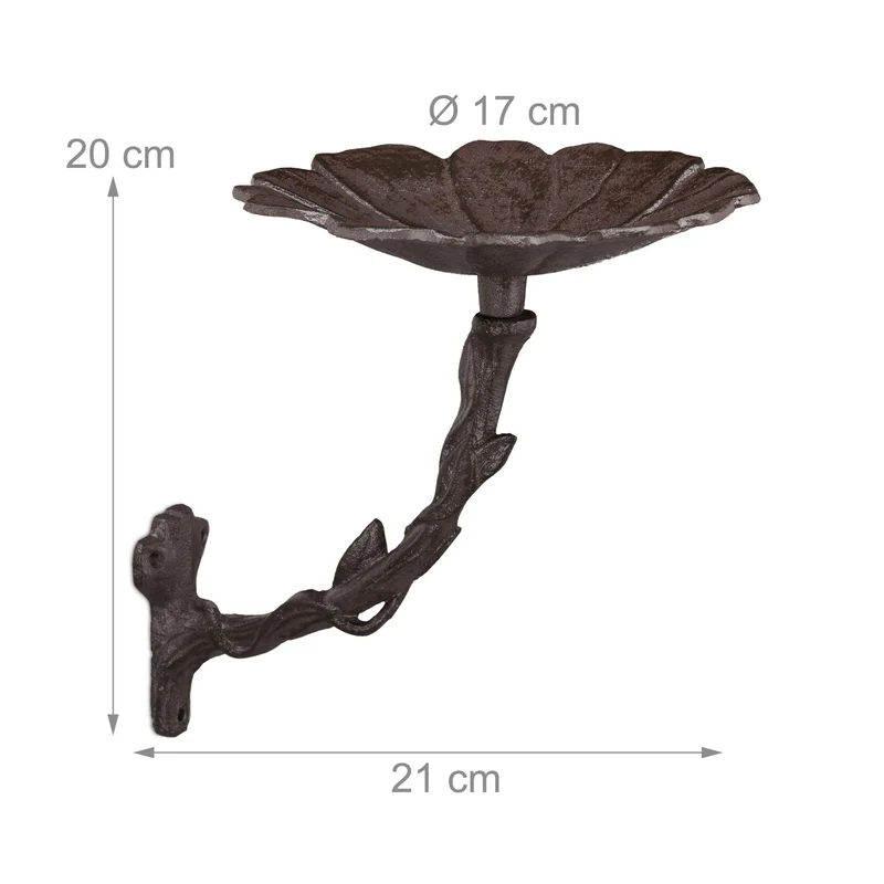 Abreuvoir fleuri mural extérieur pour oiseaux jardin 30 x 20 x 15 cm en fonte verte 13_0005023