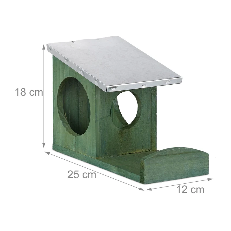 Mangeoire pour écureuils à accrocher jardin terrasse 18 x 12 x 25 cm avec toit en métal robuste en bois marron 13_0006353