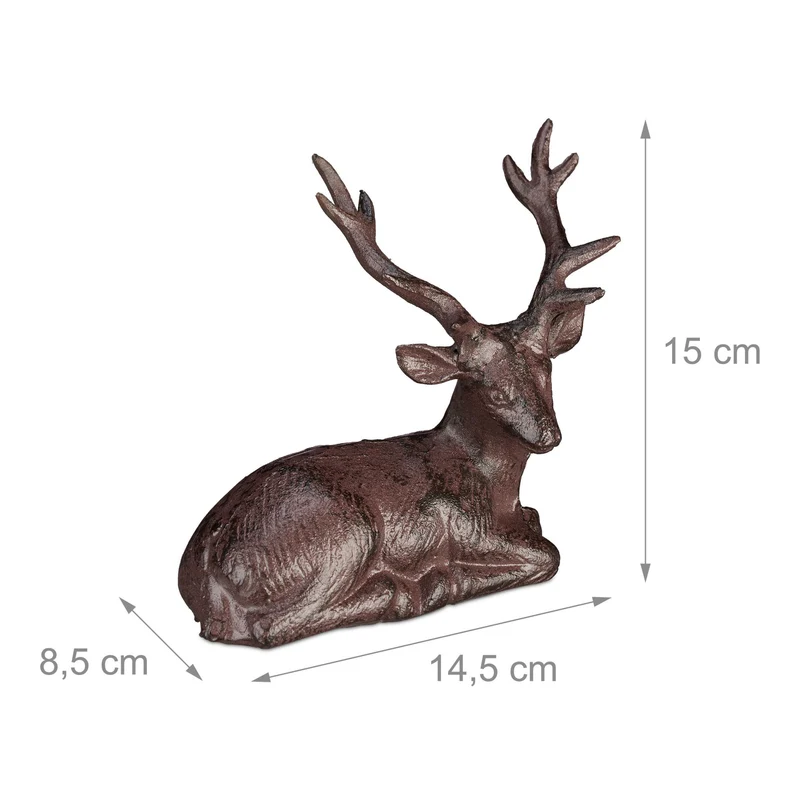 Figurine de cerf décorative pour jardin terrasse 22 x 18,5 x 9 cm ambiance sylvestre en fonte marron foncé 13_0006365