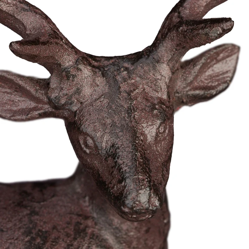 Figurine de cerf décorative pour jardin terrasse 22 x 18,5 x 9 cm ambiance sylvestre en fonte marron foncé 13_0006365
