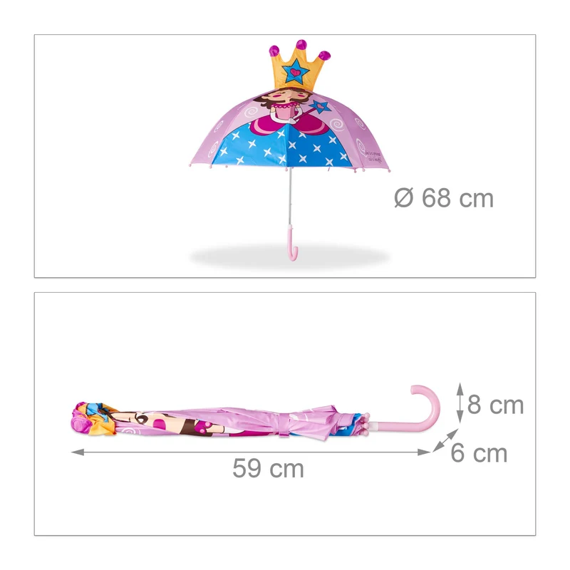 Parapluie enfants 3D léger motif animal 68 x 68 x 68 cm protection vent pluie en polyester multicolore 13_0006781