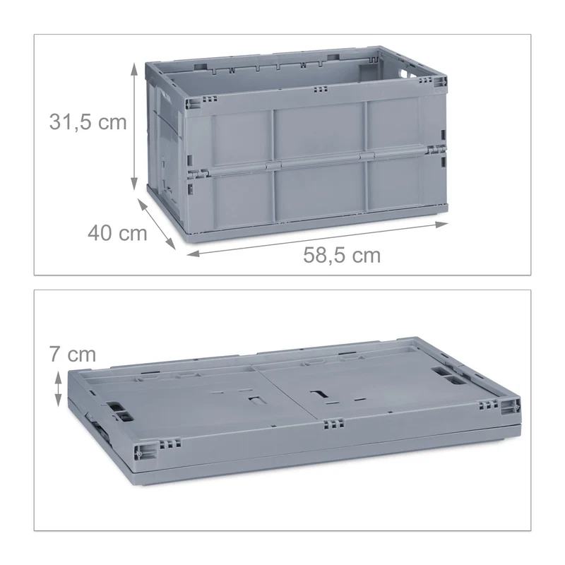 Boîte de rangement pliable empilable 31,5 x 58,5 x 40 cm capacité 60 litres en polypropylène noir 13_0006030