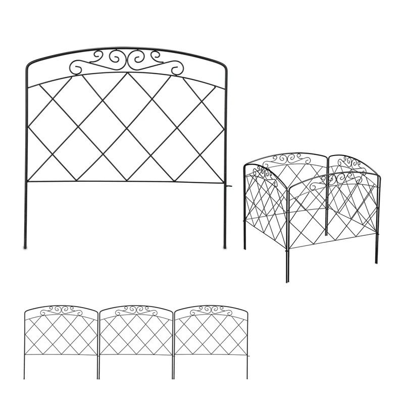 Lot de 4 bordures potager décoratives en acier galvanisé noir 61 x 245 x 2 cm pour délimitations design antique 13_0008361