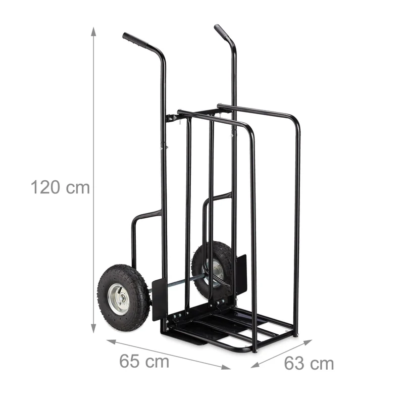 Chariot de transport pour bûches avec poignées 90 x 50 x 70 cm idéal rangement extérieur en métal noir 13_0006341