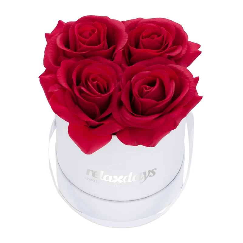 Boîte à fleurs ronde décorative mariage 14 x 13 cm avec roses en tissu couleur au choix en carton blanc 13_0006305