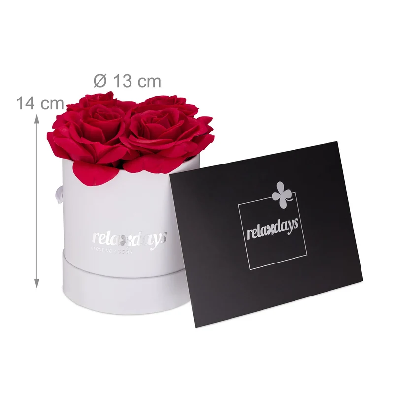 Boîte à fleurs ronde décorative mariage 14 x 13 cm avec roses en tissu couleur au choix en carton blanc 13_0006305