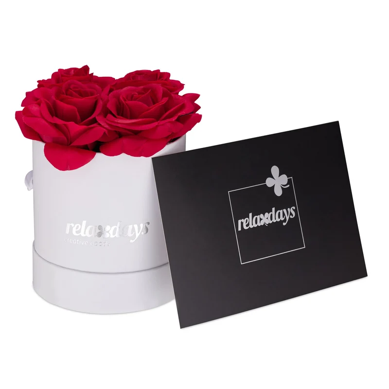 Boîte à fleurs ronde décorative mariage 14 x 13 cm avec roses en tissu couleur au choix en carton blanc 13_0006305