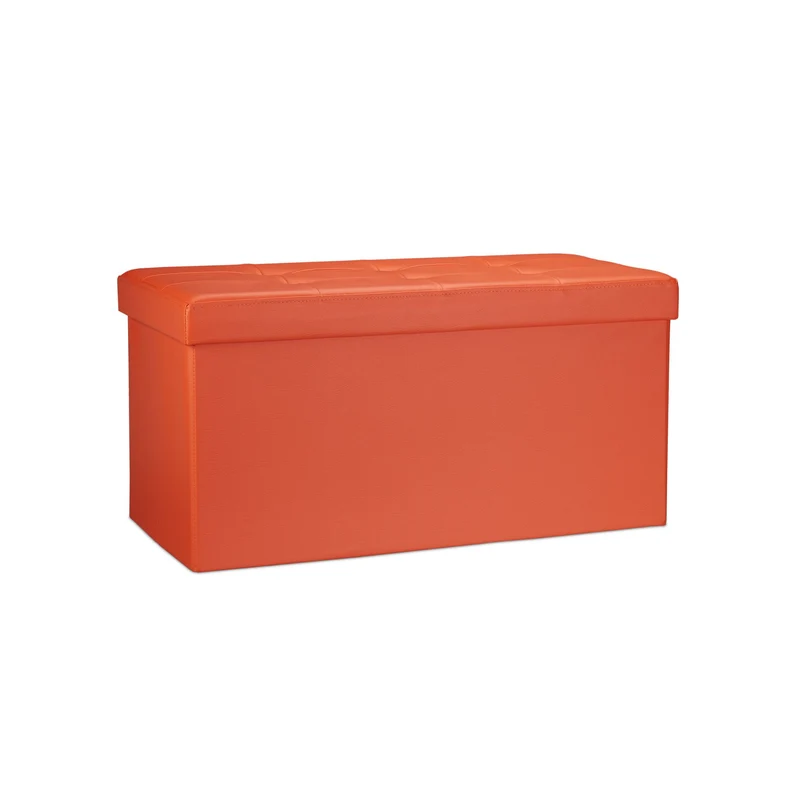 Tabouret de rangement pliant design moderne 38 x 76 x 38 cm idéal comme repose-pieds en similicuir orange 13_0005717