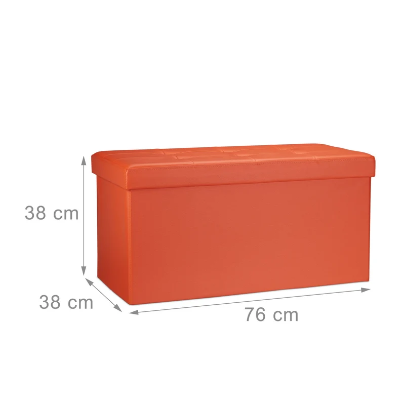 Tabouret de rangement pliant design moderne 38 x 76 x 38 cm idéal comme repose-pieds en similicuir orange 13_0005717