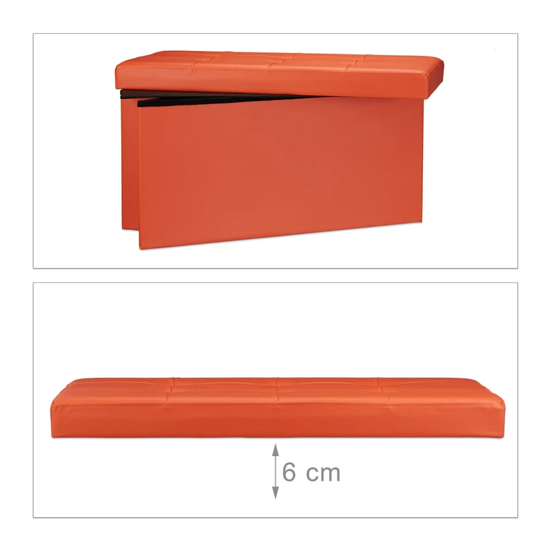 Tabouret de rangement pliant design moderne 38 x 76 x 38 cm idéal comme repose-pieds en similicuir orange 13_0005717
