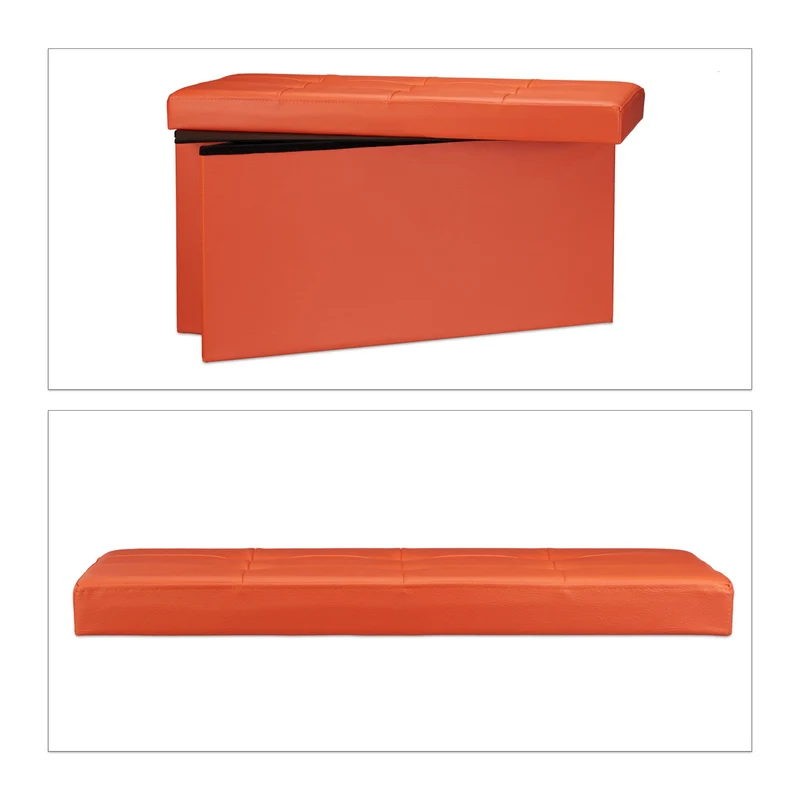 Tabouret de rangement pliant design moderne 38 x 76 x 38 cm idéal comme repose-pieds en similicuir orange 13_0005717