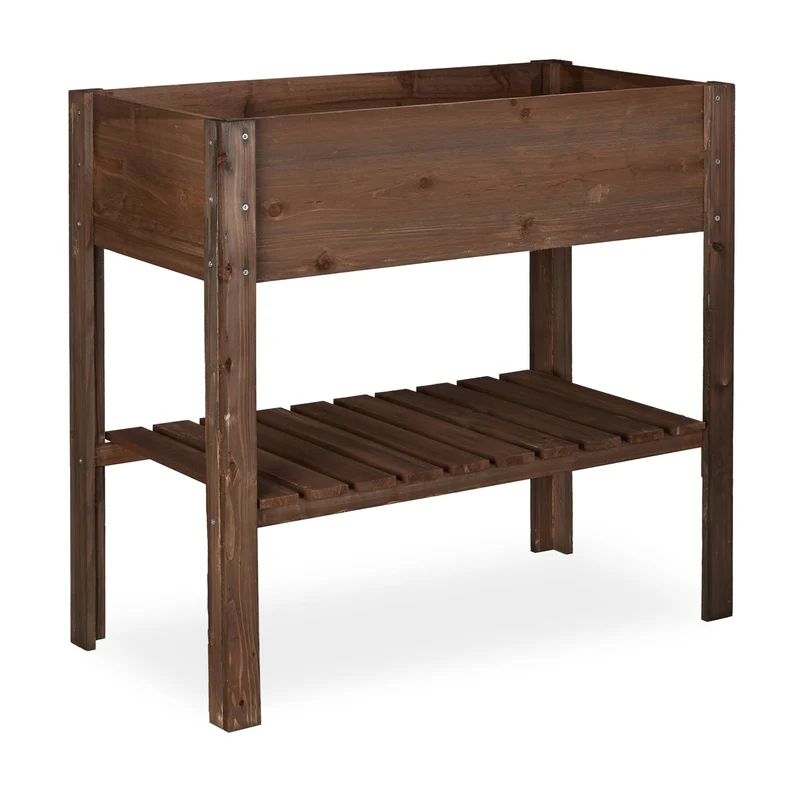 Carré potager haut moderne jardin terrasse balcon 90 x 90 x 90 cm en bois marron foncé 13_0005006